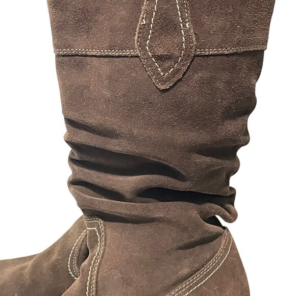 Merona Womens Size 9  Brown Suede Leather Boots Gathered Slouchy Western Pull On - Picture 4 of 12